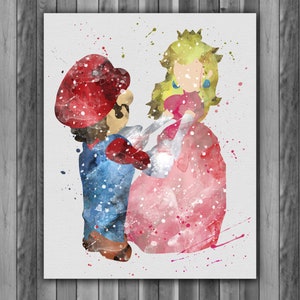Super Mario Princess Peach Watercolor Print, Nintendo Art, Princess Peach, Nursery, Kids Room Decor, Wall Art