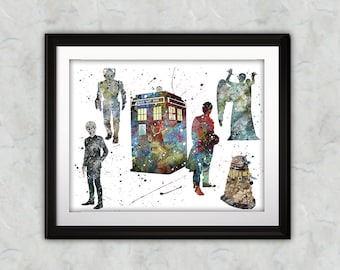 Tardis Watercolor Print, Dr Who Print, Tardis Painting, Dr Who Painting, Nursery, Kids Room Decor, Wall Art