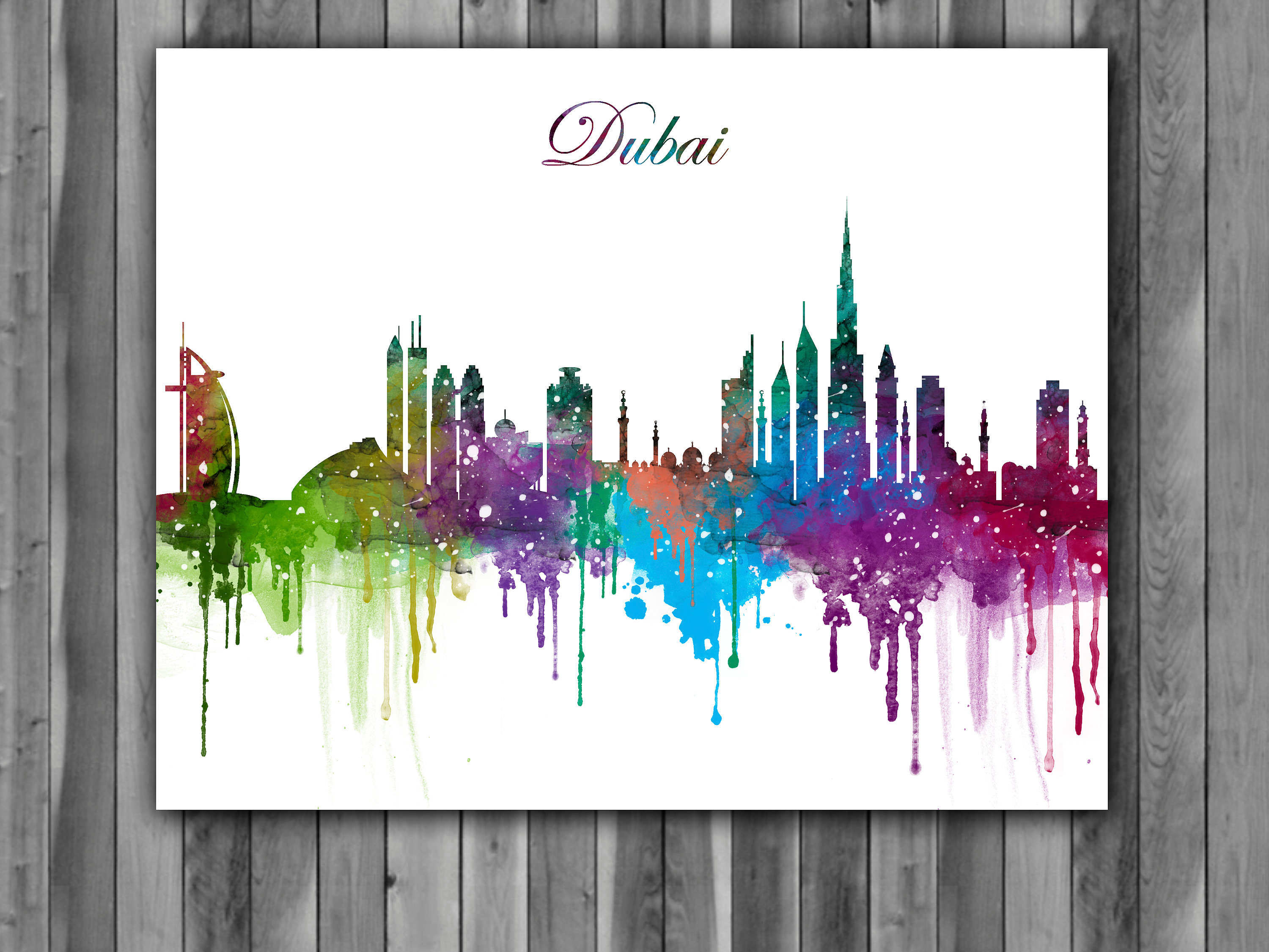 Dubai Skyline Watercolor Print Dubai Skyline Art Dubai Etsy España