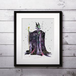 Maleficent Watercolor Print, Maleficent Disney Art, Princess Art, Sleeping Beauty, Disney Art, Nursery, Kids Room Decor, Wall Art