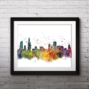 Chicago Skyline Watercolor Print, Chicago Skyline Art, Chicago Painting, Chicago Poster, Nursery, Kids Room Decor, Wall Art