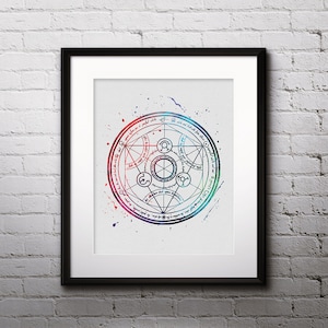 Transmutation Kreis Aquarell Druck, Fullmetal Alchemist Gemälde, Fullmetal Art, japanische Kunst, Manga Art, Kinderzimmer, Kinderzimmer Dekor