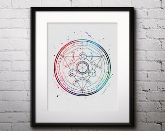 Transmutation Circle Watercolor Print, Fullmetal Alchemist Painting, Fullmetal Art, Japanese Art, Manga Art, Nursery, Kids Room Decor