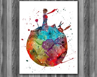 The Little Prince Watercolor Print 3, The Little Prince Painting, The Little Prince Poster, Nursery, Kids Room Decor, Wall Art