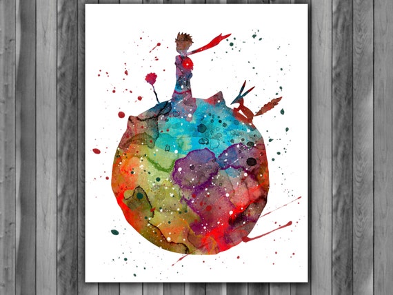 Little Prince with birds Watercolor Print Le petit prince Nursery Decor For Kids