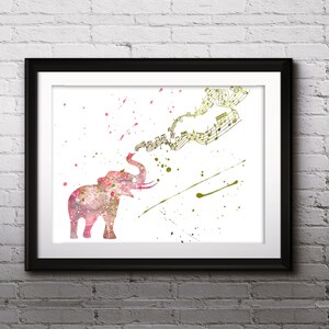 Elephant Watercolor Print, Elephant Art, Elephant Painting, Elephant Poster, Music Notes, Animal Art, Nursery, Kids Room Decor, Wall Art