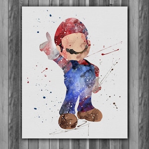 Super Mario Watercolor Print, Nintendo Art, Animal Art, Nursery, Kids Room Decor, Wall Art