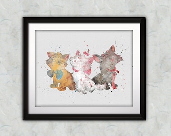 The Aristocats Watercolor Print, the Aristocats Painting, the