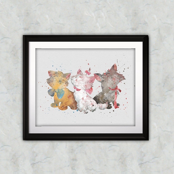 The Aristocats Watercolor Print, the Aristocats Painting, the
