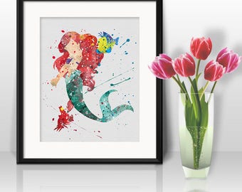 Princess Ariel Watercolor Print, Ariel Disney Art, Little Mermaid, Princess Art, Disney Art, Nursery, Kids Room Decor, Wall Art