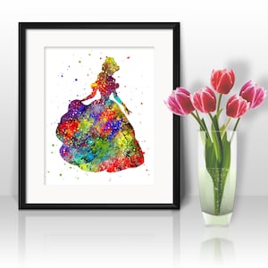 Prinzessin Belle Aquarell Druck, Belle Kunst, Belle Malerei, Prinzessin Kunst, Kinderzimmer Kunst, Kinderzimmer, Wandkunst