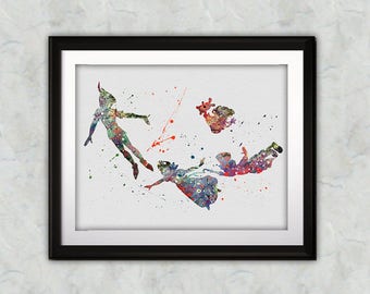Peter Pan Watercolor Print, Peter Pan Disney Art, Peter Pan Painting, Disney Art, Nursery, Kids Room Decor, Wall Art