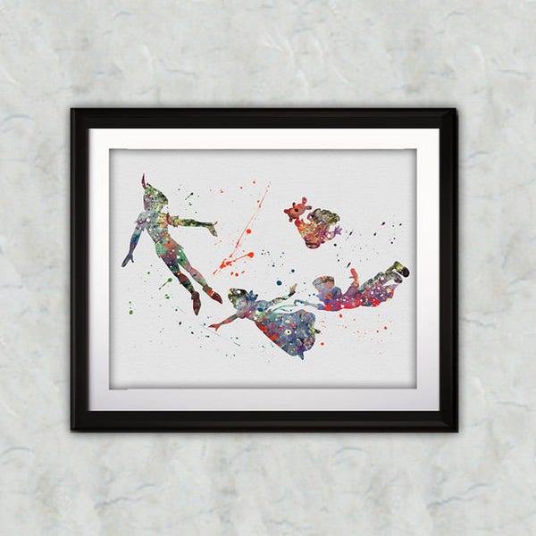 Peter Pan Watercolor Print, Peter Pan Disney Art, Peter Pan Painting, Disney Art, Nursery, Kids Room Decor, Wall Art