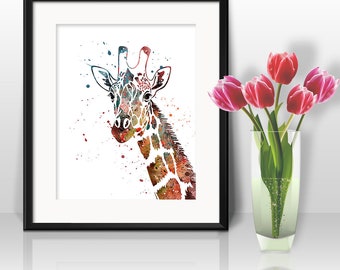 Giraffe Watercolor Print, Giraffe Art 2, Giraffe Painting, Giraffe Poster, Animal Art, Giraffe , Nursery, Kids Room Decor, Wall Art
