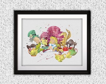 Alice im Wunderland Aquarell Poster, Alice im Wunderland Malerei, Alice im Wunderland Druck, Kinderzimmer, Kinderzimmer, Wandkunst