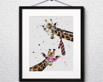 Giraffe Watercolor Print, Giraffe Art 3, Giraffe Painting, Giraffe Poster, Animal Art, Giraffe , Nursery, Kids Room Decor, Wall Art