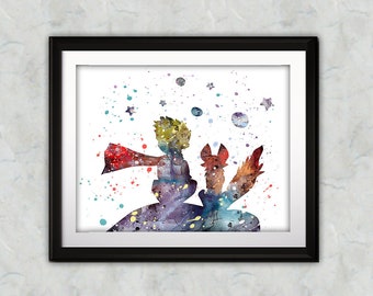 The Little Prince Watercolor Print, The Little Prince Painting, The Little Prince Poster, Nursery, Kids Room Decor, Wall Art