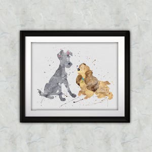 Lady and the Tramp Watercolor Print, Disney Art, Dogs Art, Nursery, Kids Room Decor, Wall Art