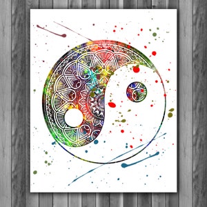 Yin and Yang Watercolor Print, Yin and Yang Painting, Yin and Yang Art, Yin and Yang Poster, Spiritual Decor, Wall Art