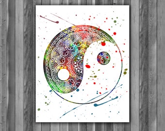 Yin and Yang Watercolor Print, Yin and Yang Painting, Yin and Yang Art, Yin and Yang Poster, Spiritual Decor, Wall Art