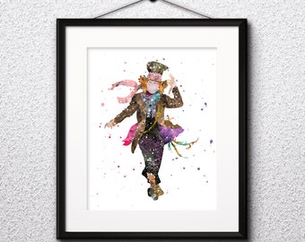 Alice in Wonderland Watercolor Print, Mad Hatter Painting, Alice in Wonderland Poster, Nursery, Kids Room Decor, Wall ArtM