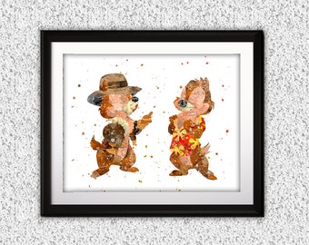 チップとデールのアートプリント リトルチップマンクス 水彩画