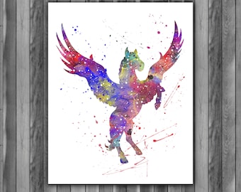 Impression aquarelle Pégase, art fantastique Pégase, peinture Pégase, chambre de bébé, décoration de chambre d'enfants, art mural