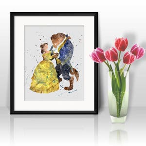 Prinzessin Belle und das Biest Aquarell Druck, Belle Art, Prinzessin Kunst, Kinderzimmer Kunst, Kinderzimmer Dekor, Wandkunst