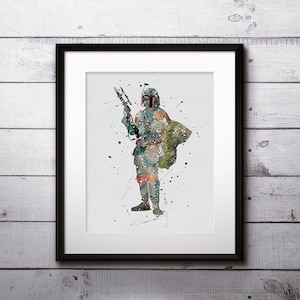 Boba Fett-aquarelprint, Star Wars-schilderij, Star Wars-kunst, Star Wars-held, kinderkamer, decor kinderkamer, kunst aan de muur