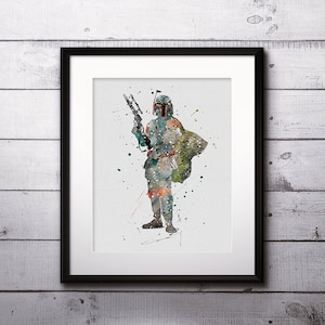 Boba Fett Watercolor Print, Star Wars Painting, Star Wars art, Star Wars Hero, Nursery, Kids Room Decor, Wall Art