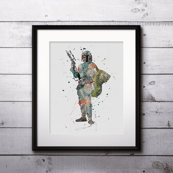 Boba Fett Watercolor Print, Star Wars Painting, Star Wars art, Star Wars Hero, Nursery, Kids Room Decor, Wall Art