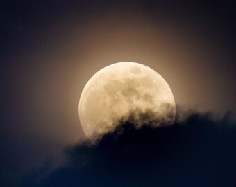 Full Moon Photography : Full Moon On A Cloudy Night, Moon Photo, Eerie, Moon Print, Moon Clouds Print, Space Photography, Dorm Room Decor