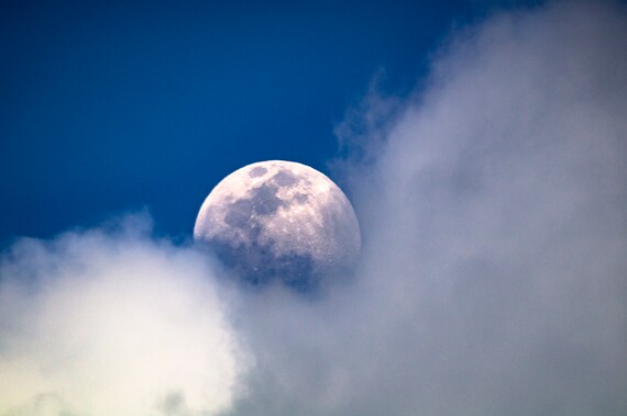 Quarter Moon With Clouds Moon Picture Astronomy Photo Etsy