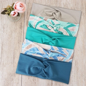 Boho Yoga Headband Women | Coastal Wave Print Hairband | Organic Cotton Hair Wrap | Stretchy Wide Headband