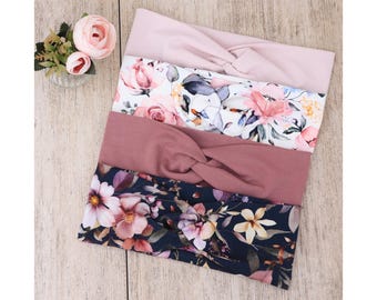Boho Floral Headband | Romantic Blossom Hair Wrap | Organic Cotton Headband | Stretchy Wide Hair Accessory