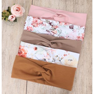 Floral Yoga Headband Women | Garden Flower Print Hairband | Organic Cotton Hair Wrap | Stretchy Boho Headband