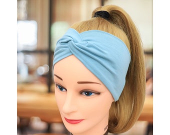 Organic Headbands for women | Fabric hairband | Light blue | Stretchy headband | Yoga head band | Stirnband damen | Turban | Bandeau femme