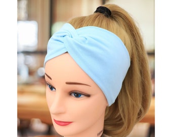 Diademas orgánicas para mujer / Diadema de tela / Azul bebé / Diadema elástica / Banda para la cabeza de yoga / Stirnband damen / Turban / Bandeau femme