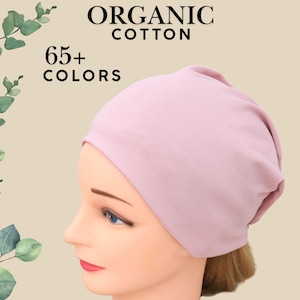 Organic cotton chemo beanie / sleep cap – 65 colors |  Soft, single-layer | Alopecia & Hair loss (women) | Turban | Cancer / Chemo headwear