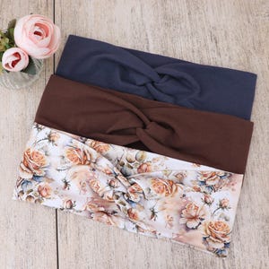 Organic Rustic Rose Mood Headband for Women - Stretchy Floral Fabric Hair Accessory for Yoga, Breathable Band, Cotton Hairband