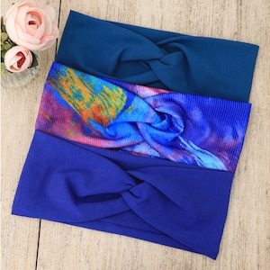 Stirnband Damen blau | Haarband Baumwolle | Yoga Haarband | Breites Sport Haarband