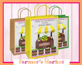 Personalized Farmers Market Favor Bags: Rustic Barnyard Party Goodie Bags