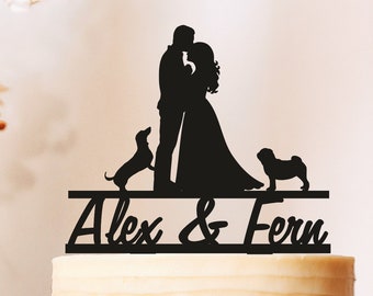 Dog Wedding cake topper,dogs cake topper,cake topper for wedding,Dog silhouette cake topper,bride and groom cake topper with dogs,Name
