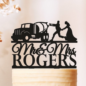 Concrete Truck Wedding Cake Topper, Bride Dragging Groom Cake Topper, Dump Truck Cake Topper, Concrete Mixer truck Cake Topper, Couple 2531