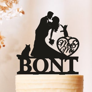 Wedding cake topper with cat,silhouette cake topper with two cats,cats cake topper,Cats Wedding Cake Topper,Personalized Cake Topper
