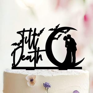 Till Death Gothic Wedding Cake Topper, Halloween Moon & Bats