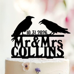Gothic Raven Wedding Cake Topper, Halloween Crow Silhouette