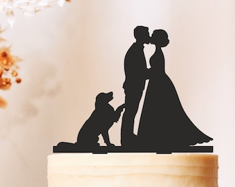 Wedding cake toppers with dogs,Wedding cake topper,Mr and Mrs cake topper + dogs,Silhouette cake topper with two dogs,dogs Silhouette (2558)