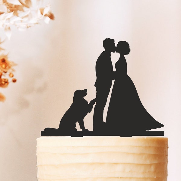 Décoration de gâteau de mariage avec des chiens, Décoration de gâteau de mariage, Décoration de gâteau Monsieur et Mme + chiens, Décoration de gâteau silhouette avec deux chiens, Silhouette de chiens (2558)