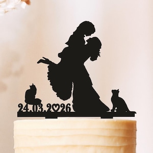 Lesbian with two cats,Lesbian wedding cake topper,Lesbian silhouette with cats,wedding Lesbian,MRS and MRS cake topper,cats cake topper 2041
